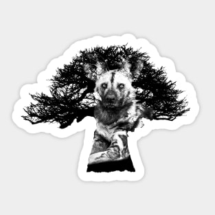 Baobab in Silhouette with Wild Dog Overlay Sticker